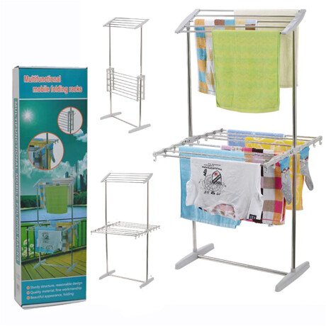 Tendedero Vertical Doble de Piso Plegable p/ Ropa Acero Inox Plateado