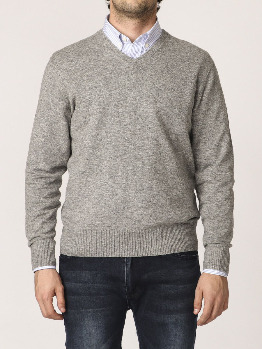 SWEATER V HARRINGTON LABEL - Gris Medio 