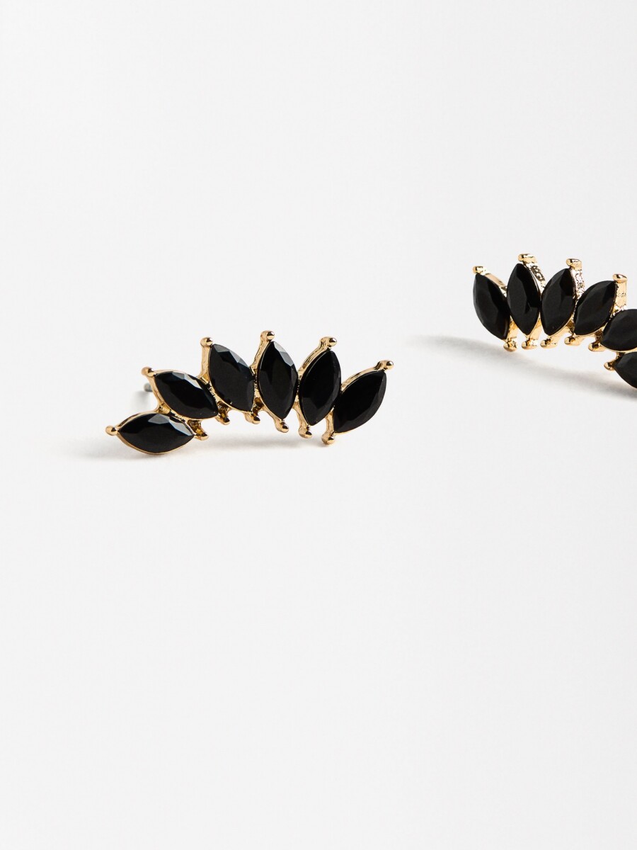Pendientes Hojas Con Cristales negro