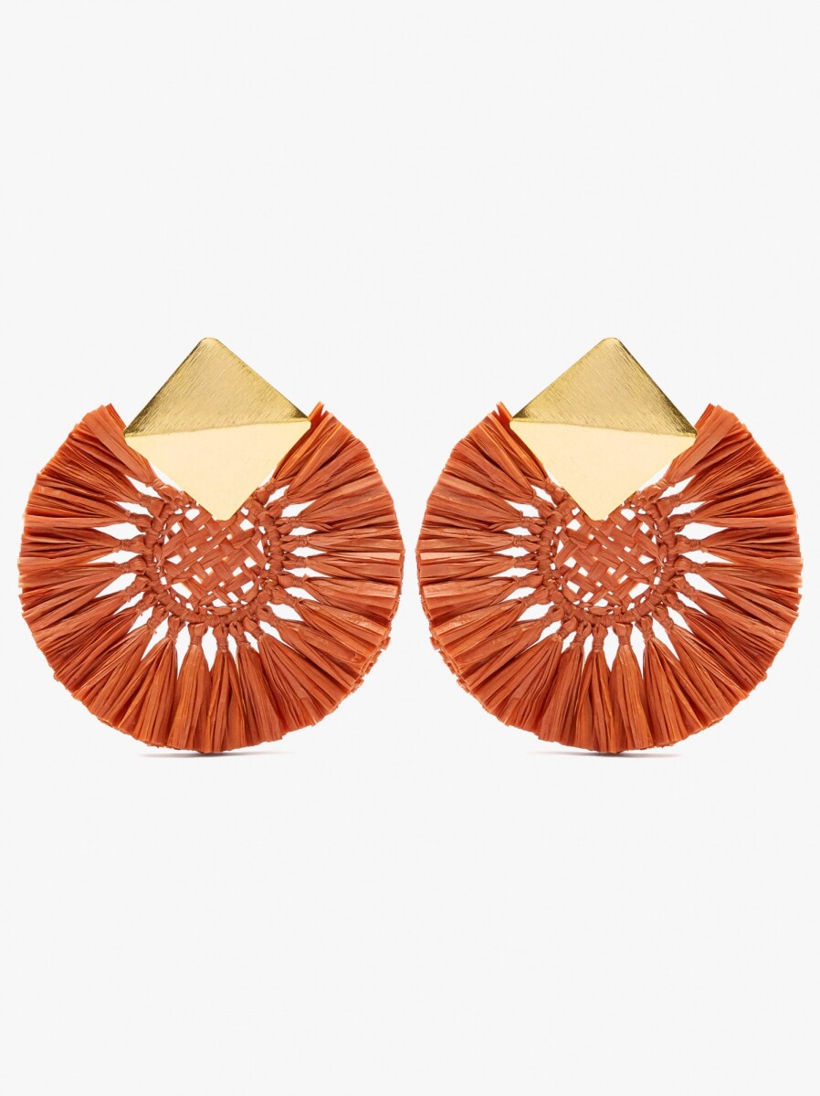 Pendientes Maxi Redondos Con Rafia - naranja 