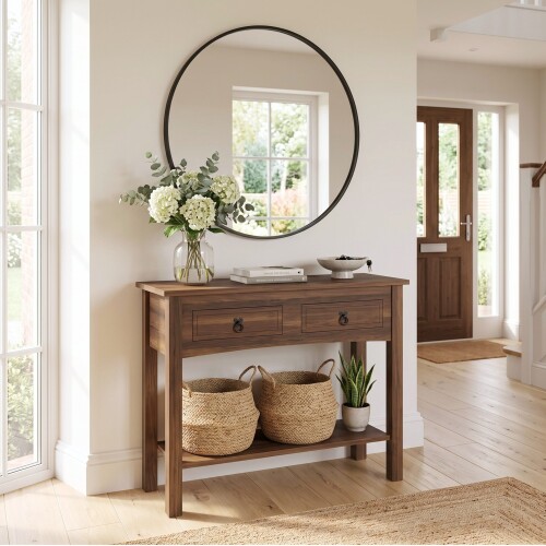 Mesa de arrime 2 cajones Living - Linea mexicana Nogal