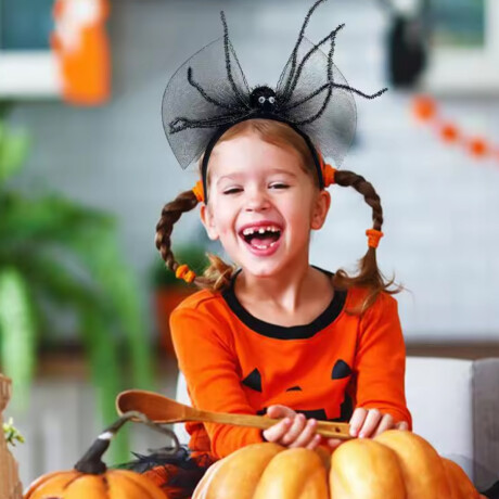 Vincha Halloween con tul y araña Naranja