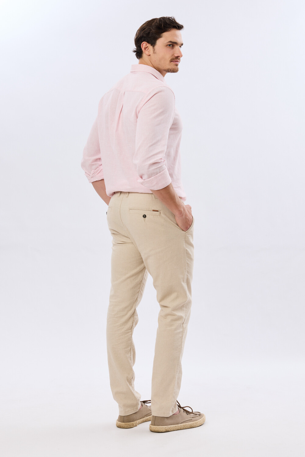 PANTALÓN DE LINO CON CINTURA ELASTIZADA Beige