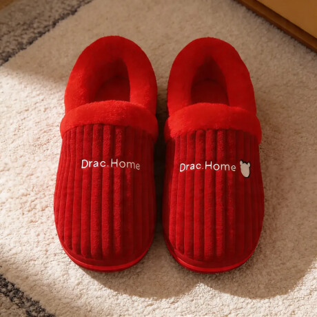 Pantuflas Peluche Unisex Antidesliz Suela Gruesa Invierno Rojo