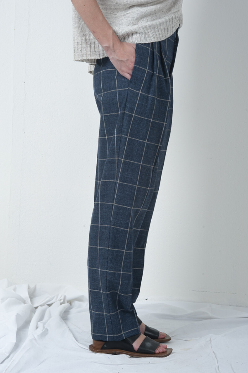 PANTALON EN CHECK DE ALGODON Azul