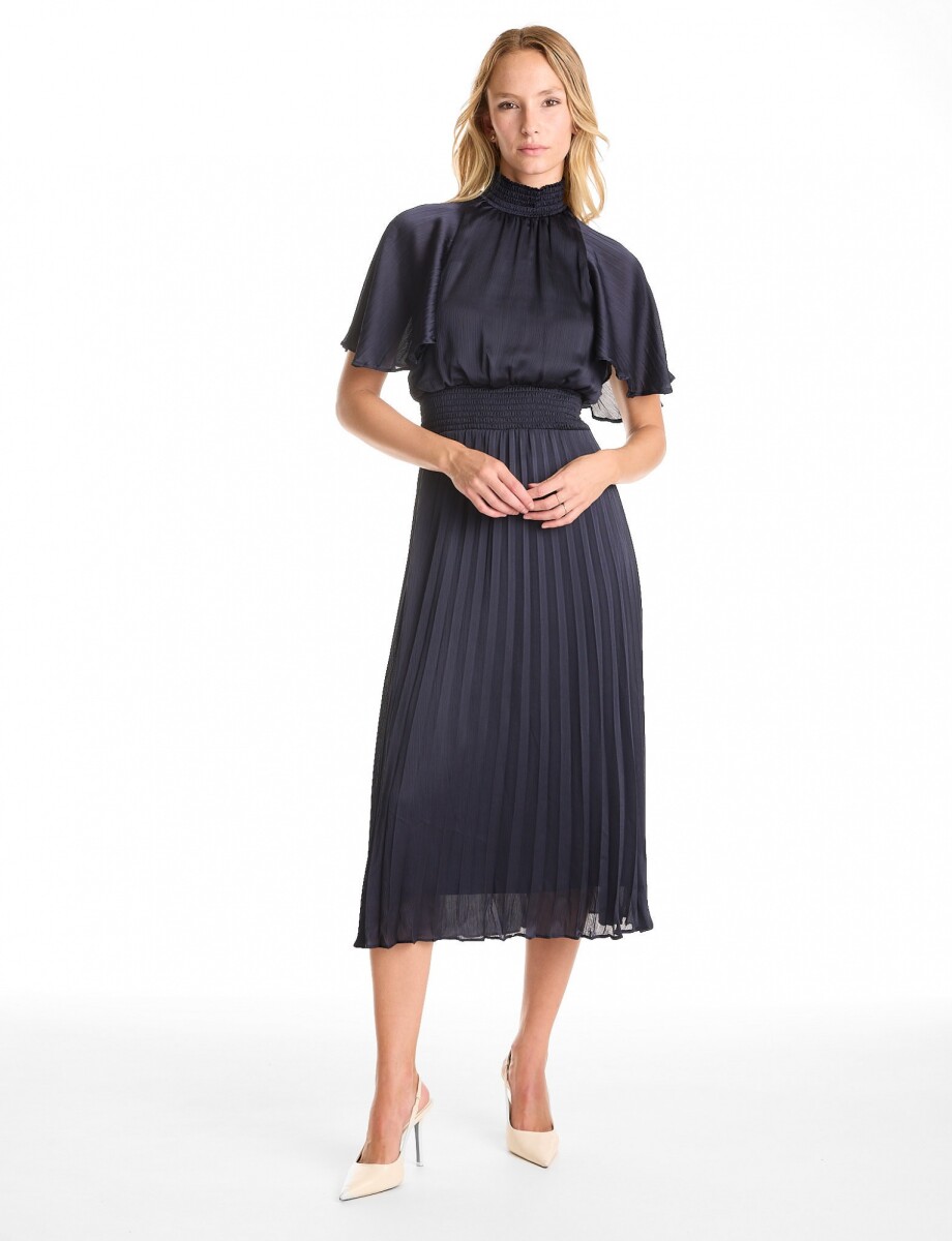 Vestido Saten Plisado - Marino 