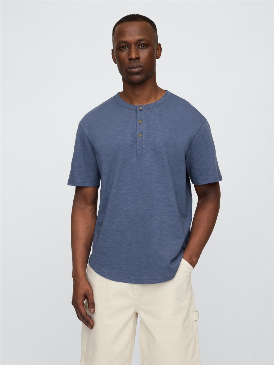 Remera Con 3 Botones Hombre - Vintage Indigo 19-3929 