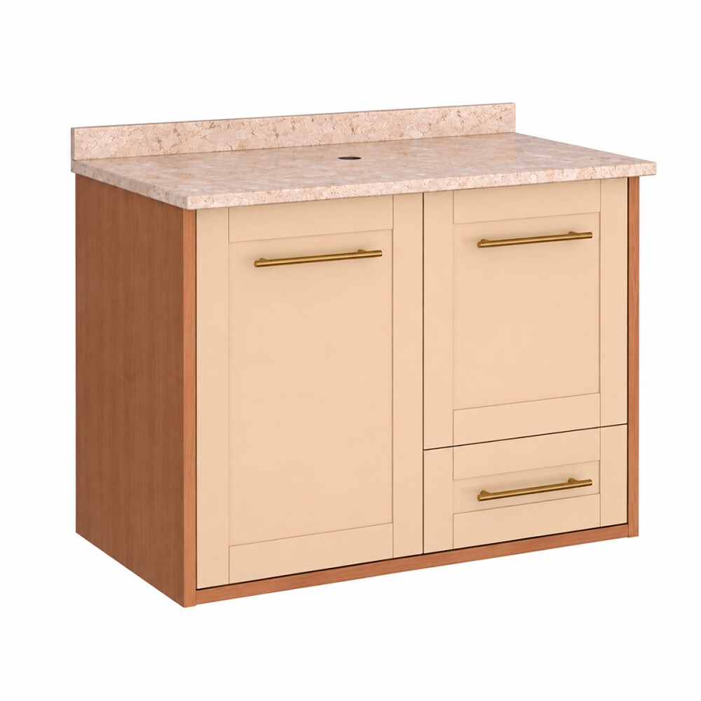 MUEBLE BAÑO SUSPENDIDO CON TAPA MARMOL TRAVERTINO Mueble Baño Suspendido Con Tapa Marmol Travertino