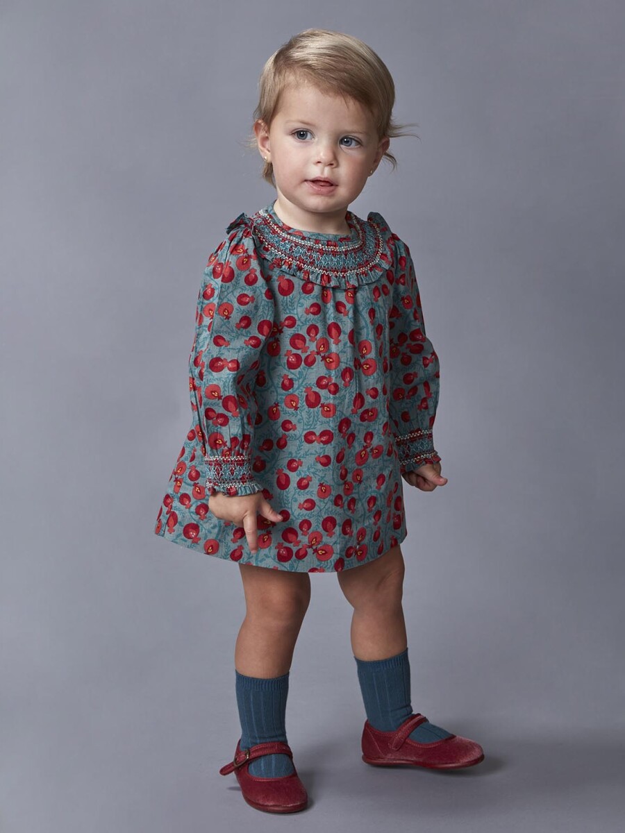 Vestido Cuello Nido De Abeja Turquesa