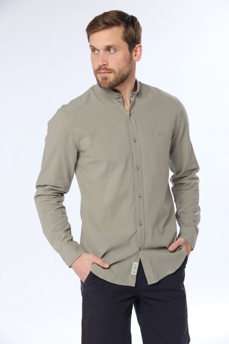 CAMISA DE LINO CUELLO MAO - Verde 