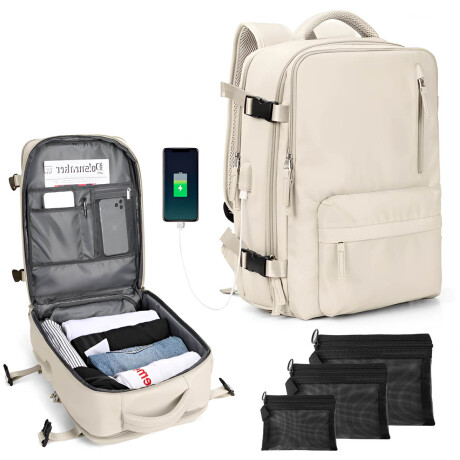 Mochila Viaje Carry On Impermeable Laptop Ejecutiva Beige