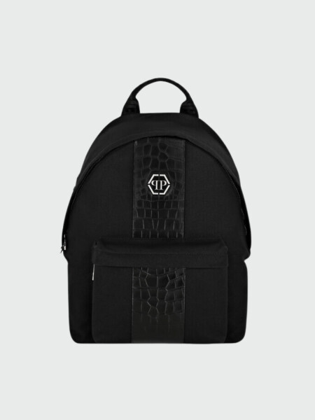 PHILIPP PLEIN - mochila negra lona efecto cocodrilo Azul - Negro