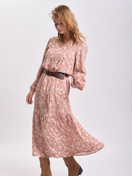 Vestido largo paneles estampa boho Tostado