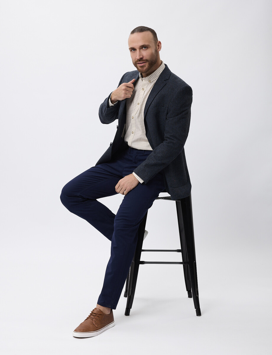 Blazer tweed con coderas azul marino