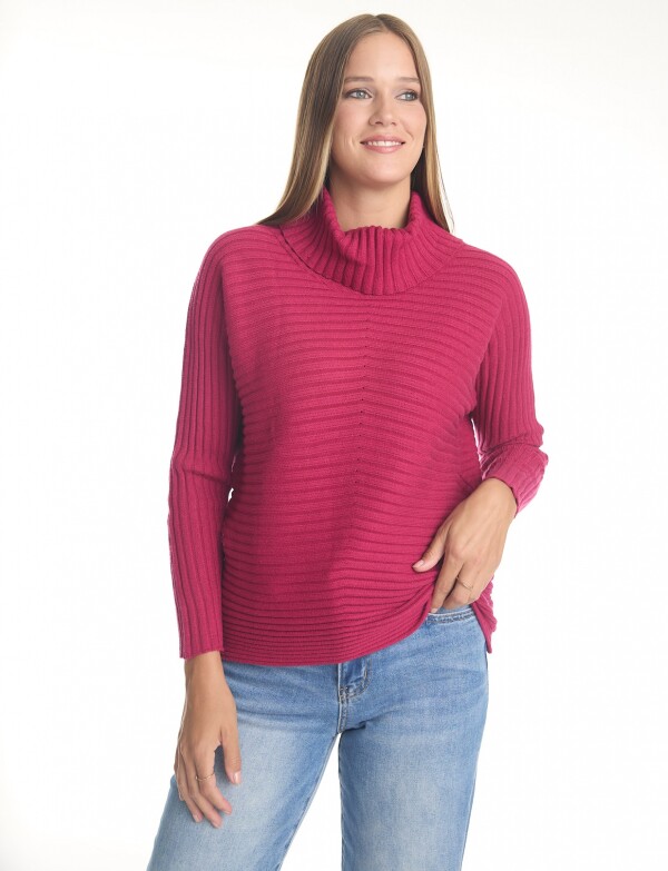 Buzo Acanalado Cuello Alto FUCSIA