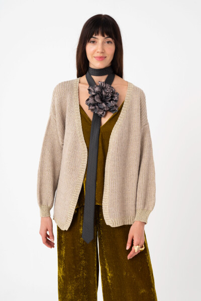 CARDIGAN TEJIDO CON LUREX Beige