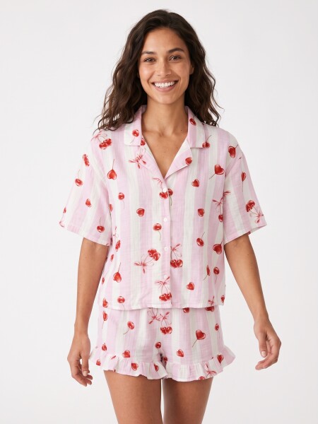 PIJAMA CONJUNTO TOP + SHORT SELENA ROSADO
