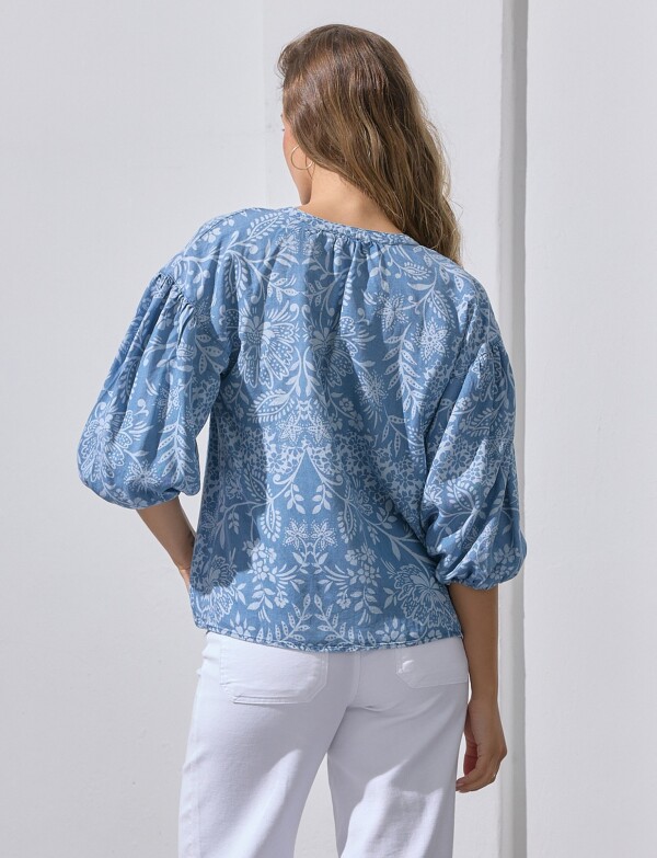 Blusa Lyocell Boton Printed AZUL/MULTI
