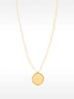 Collar De Perla De Agua Dulce Con Medalla - Plata De Ley 925 dorado