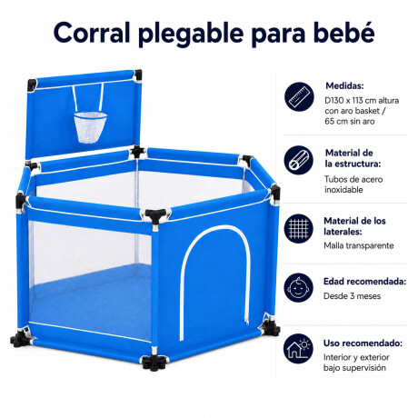 Corral Bebé Plegable Con Aro Basket Pelotero Seguro Celeste
