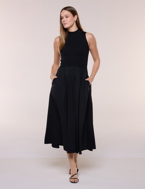 Vestido Midi Combinado NEGRO