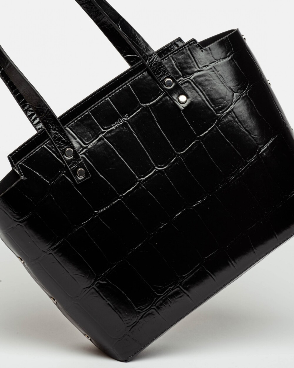 Shopper Menorca En Cuero Grabado Big Croco Negro