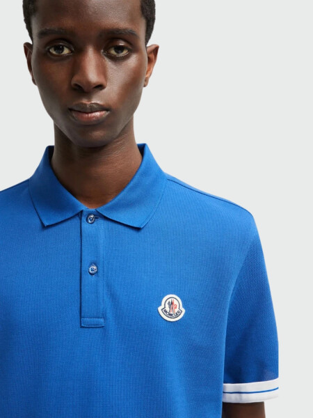 Moncler - Polo de Algodón con Parche con Logotipo Azul