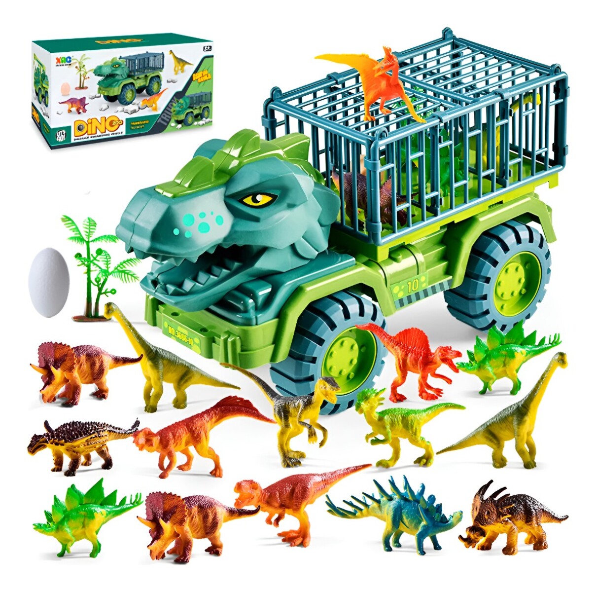 CAMION DE DINOSAURIO JUGUETE TRANSPORTE 21 PZAS 