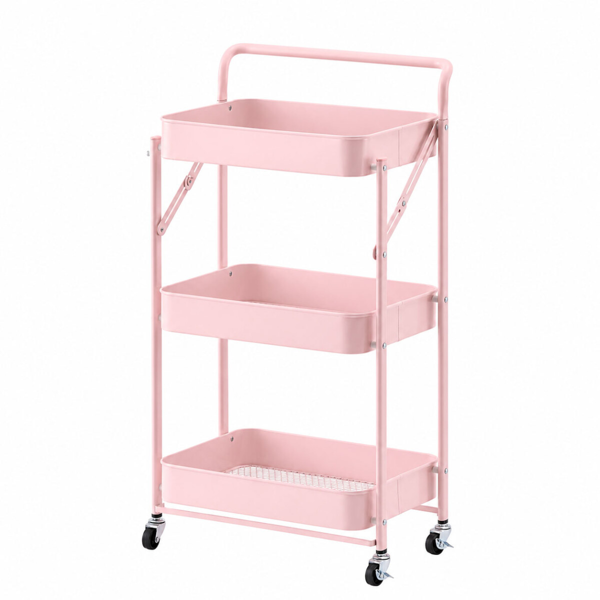 Carro Plegable Organizador Multiuso 3 Estantes Con Ruedas - Rosa 