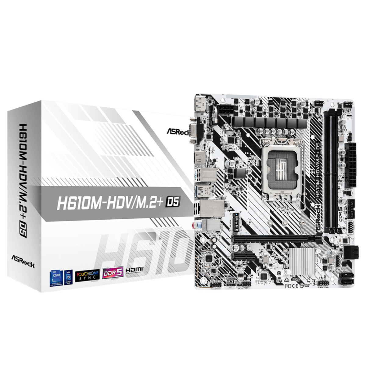 Asrock - Tarjeta Madre H610M-HDV/M.2+D5 - Socket LGA1700. DDR5 5600. D-sub, Hdmi, Display. 4 X SATA3 - 001 
