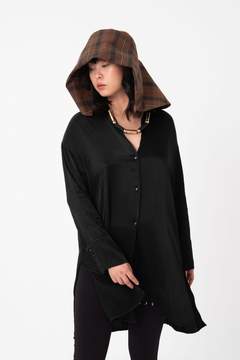 CAMISA LARGA TEJIDO ARRUGADO Negro