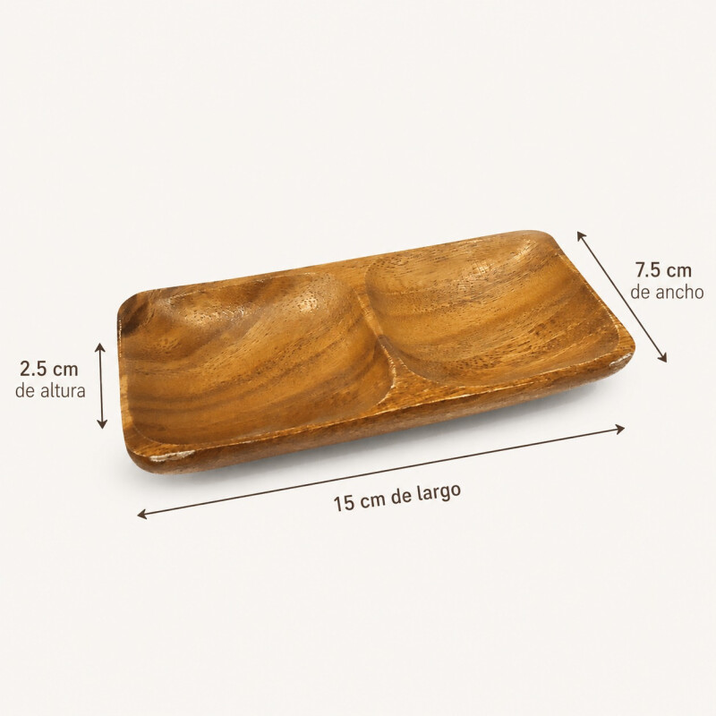 Copetinero Rectangular Madera de Acacia 2 Divisiones 15x7.5x2.5cm Copetinero Rectangular Madera de Acacia 2 Divisiones 15x7.5x2.5cm