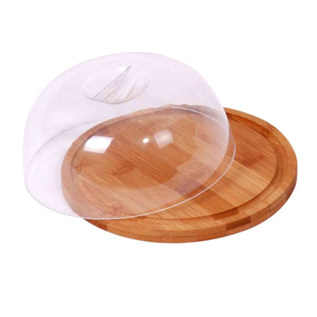 Quesera Madera Bamboo C/Acrilico D18X8Cm 