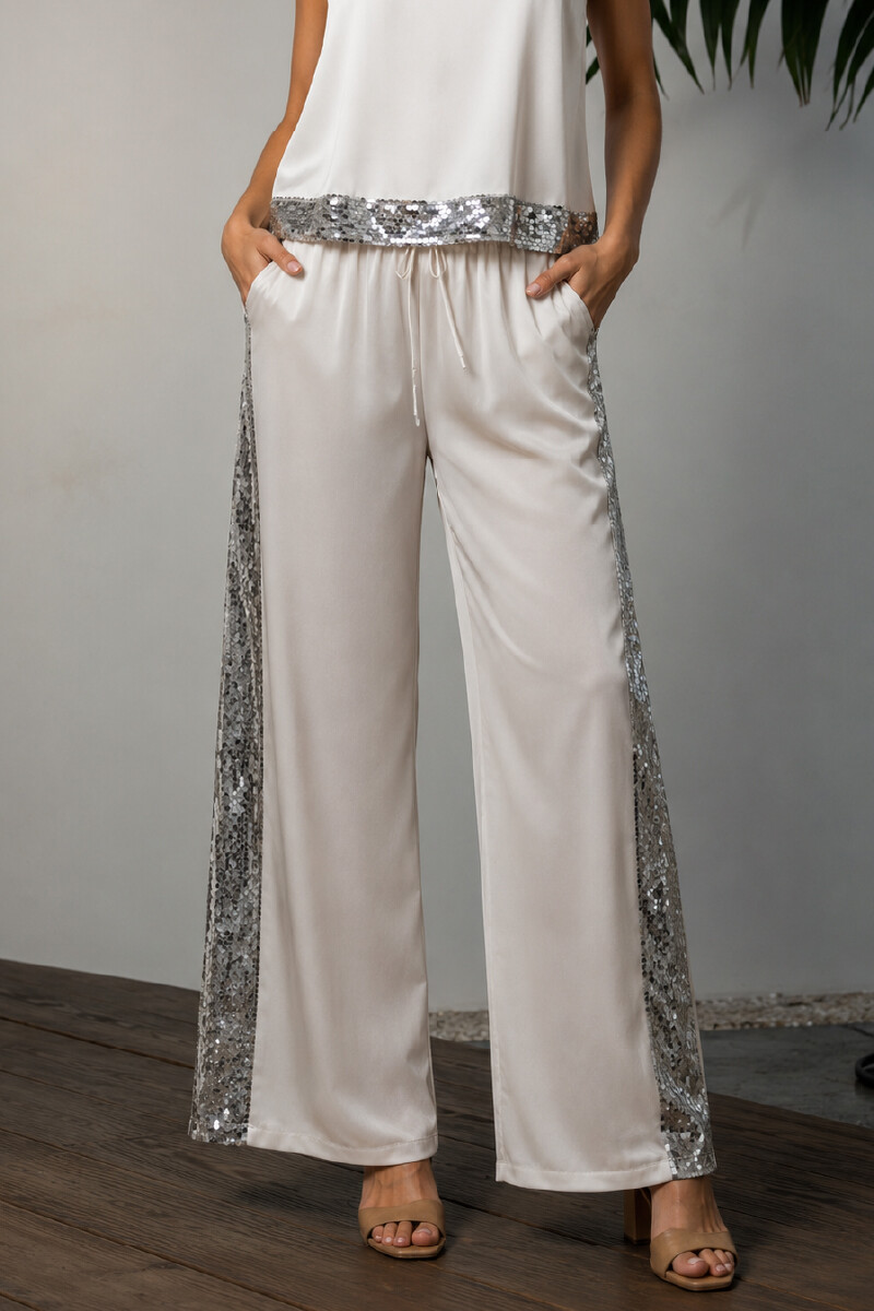 PANTALON P233/25 ENGOMADO CON AÑADIDO DE LENTEJUELAS - Marfil 