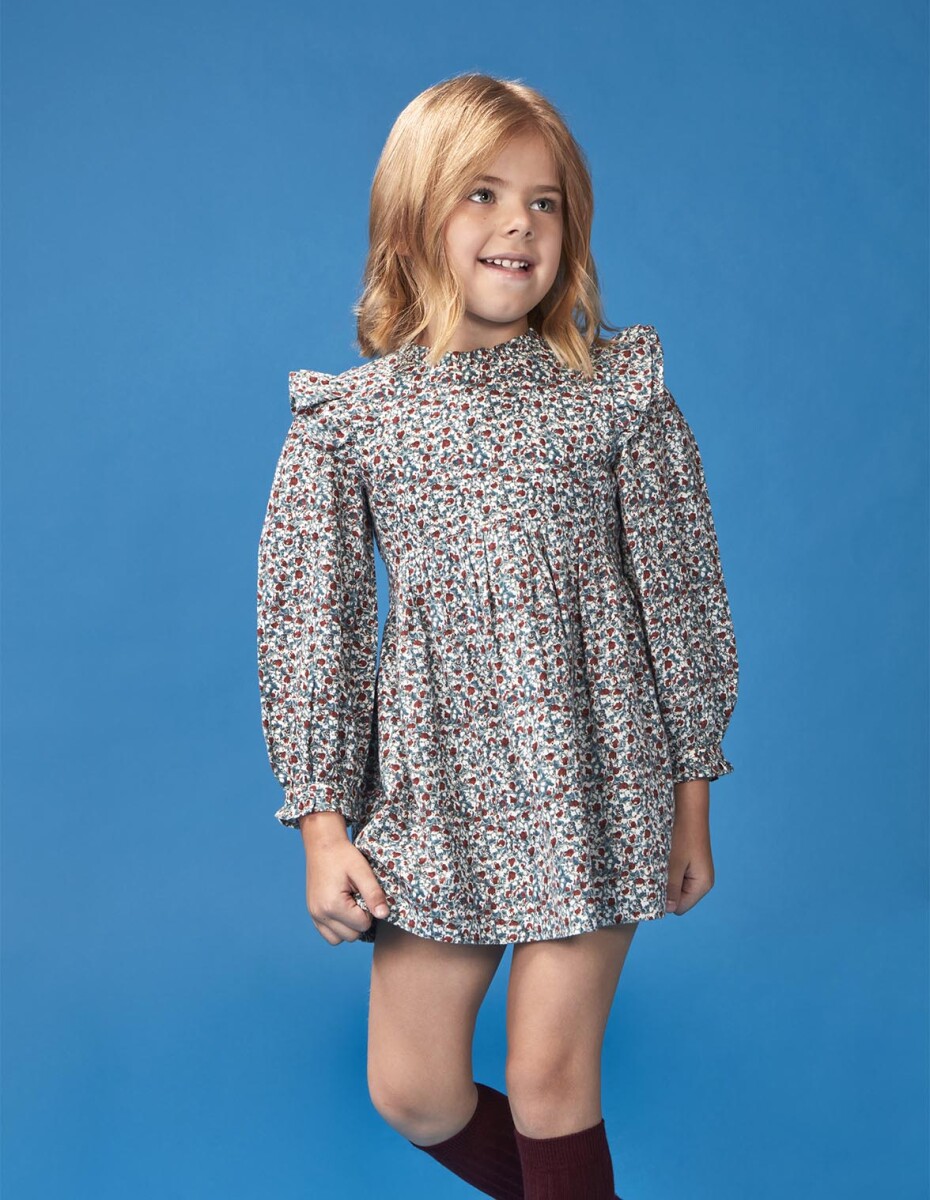 Vestido Estampado De Flores - Azulado 