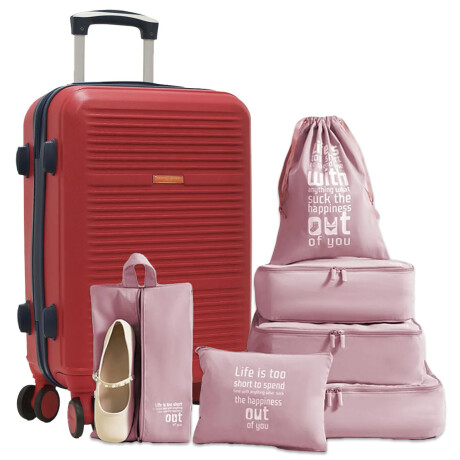Set de Valija G Rígida 4Ruedas + Set Organizadores X6P/viaje Rojo Oscuro