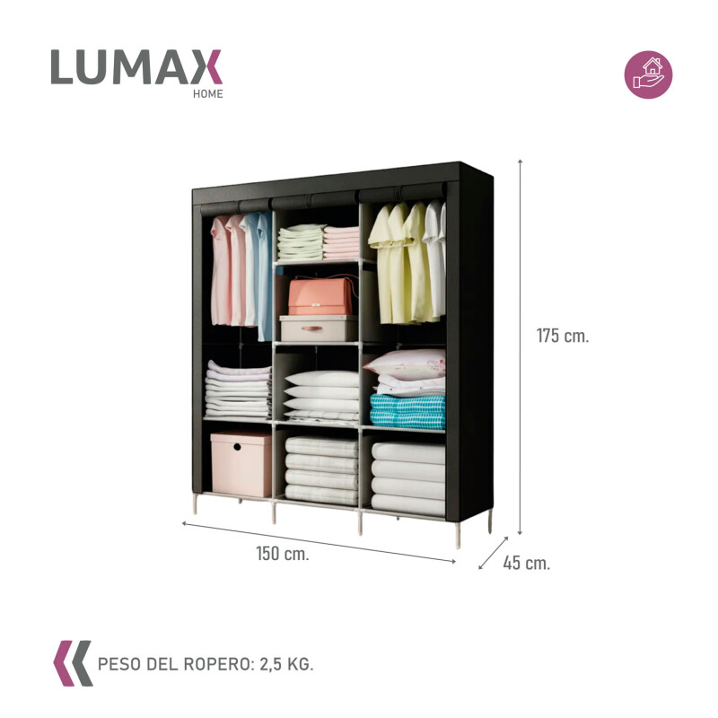 Ropero de 8 Estantes Desmontable de Caño y Tela TNT 175x45x130 Negro