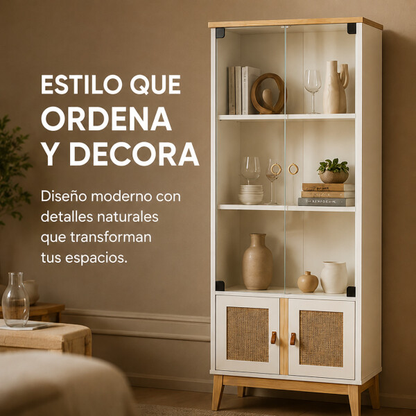 Cristalero ComboHome Rattan Estantes 2 Puertas 180cm Calidad Blanco 1