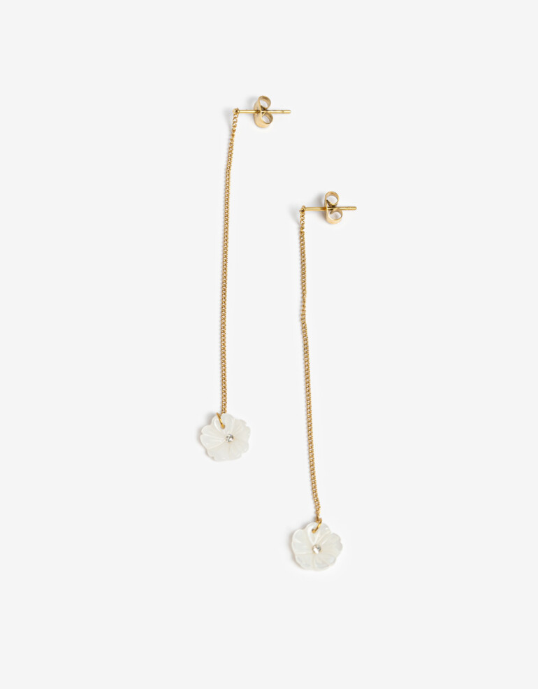 Aros Colgantes Largos Piedras Aros Largos De Acero Con Nácar - Dorado