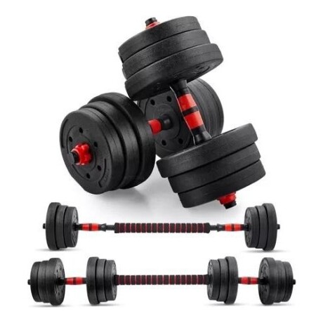 Set 2 Mancuernas Lumax + Barra 2 en 1 + 30kg Discos Pesas Rojo