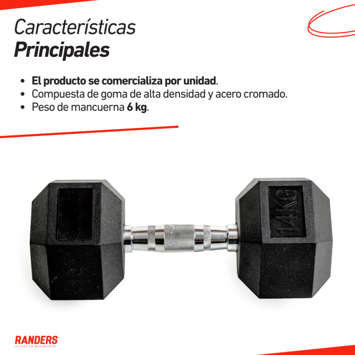 Mancuerna Hexagonal Engomada 6KG - Randers Mancuerna Hexagonal Engomada 6KG - Randers