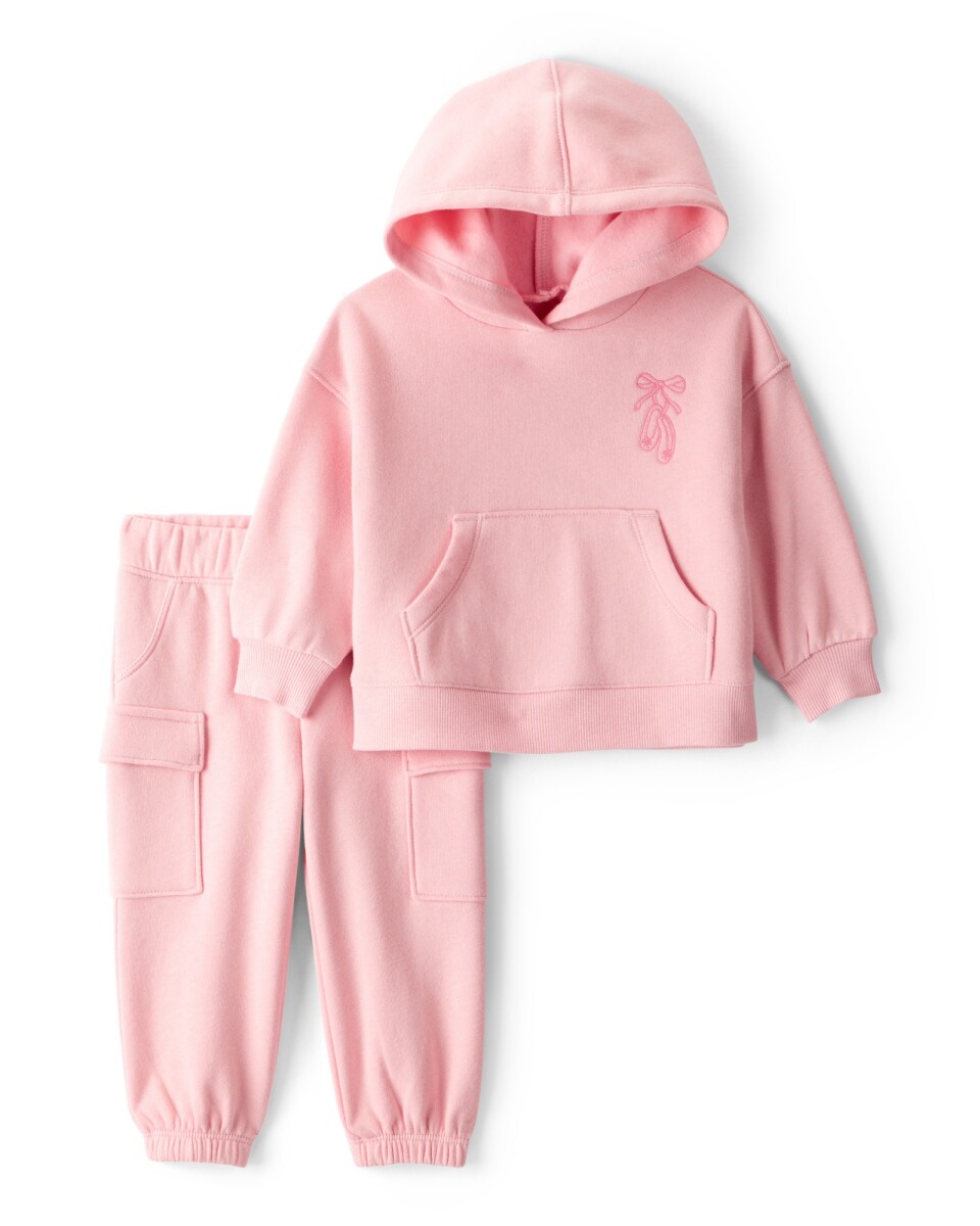 Set dos piezas de algodón, pantalón y canguro, rosado 