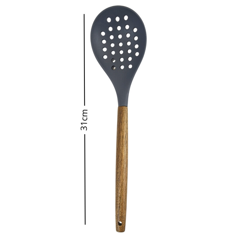 Espumadera Silicona 31cm mango Acacia GRIS