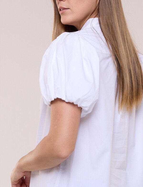 Camisa Manga Abullonada Y Cuello Mao BLANCO