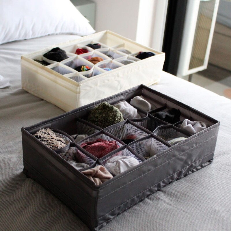 Caja de almacenamiento de tela plegable con divisiones Gris Caja de almacenamiento de tela plegable con divisiones Gris