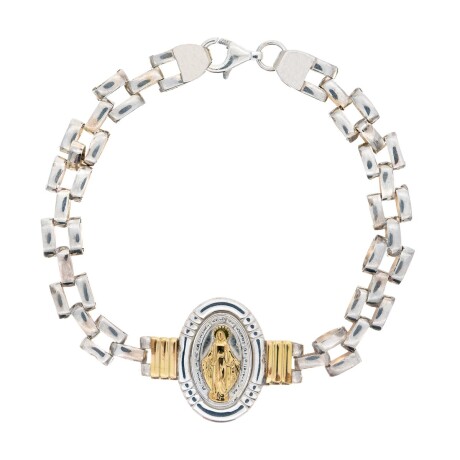 Pulsera religiosa de plata 925 y double en oro 18 ktes, MILAGROSA. Pulsera religiosa de plata 925 y double en oro 18 ktes, MILAGROSA.