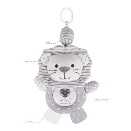 Colgante peluche León gris con música y luz para bebé 001