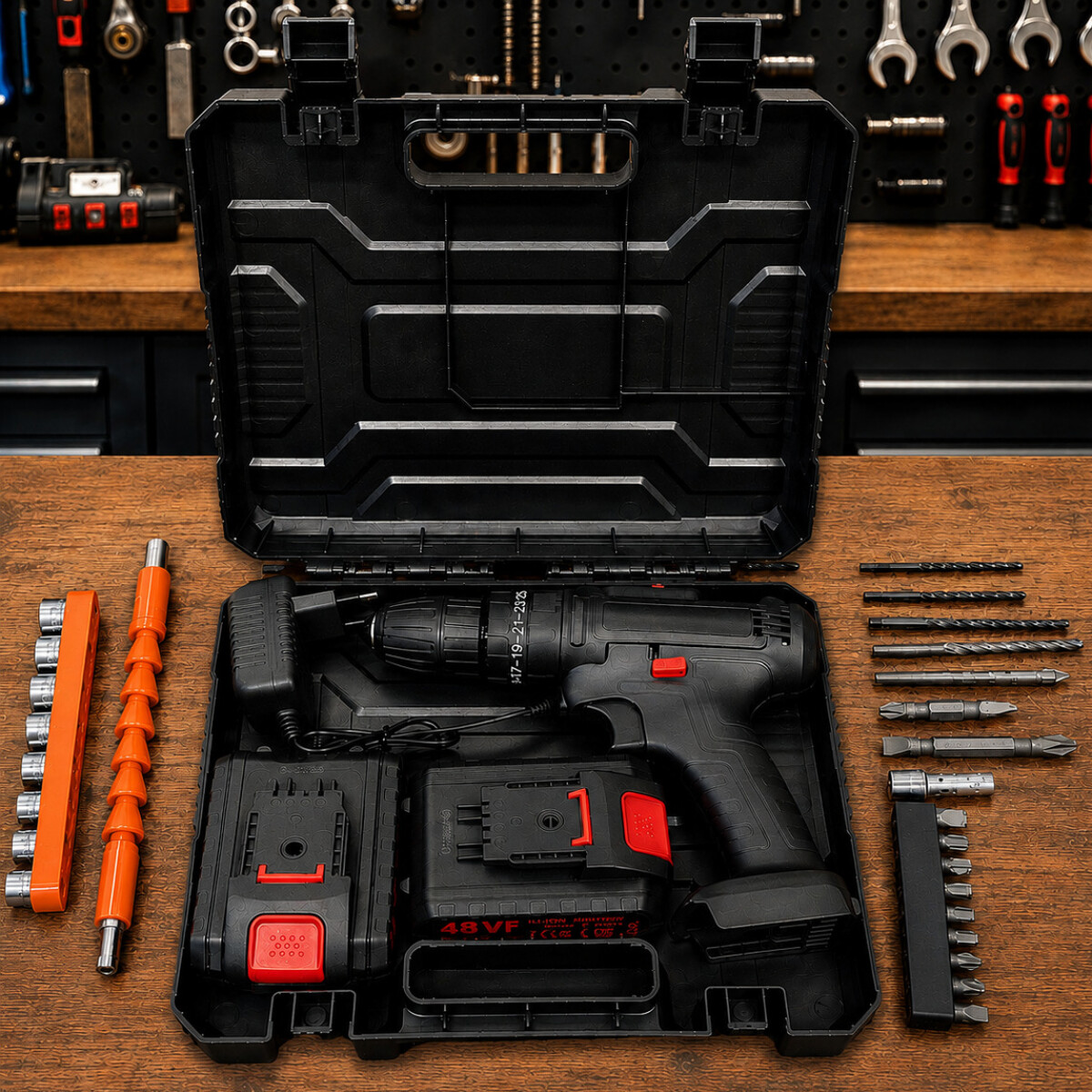 Taladro Percutor Atornillador + 2 Baterías 48V Inalambrico - Negro 