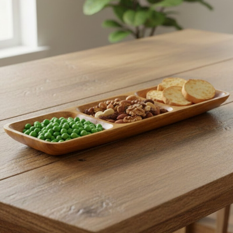 Copetinero rectangular de madera 3 divisiones MARRON