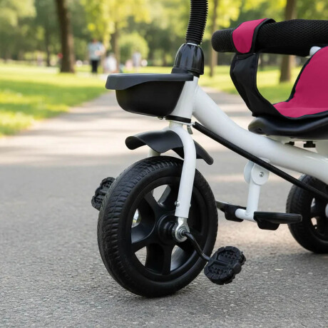 Coche Triciclo A Pedal C/ Guía, Capota Y Accesorios Fucsia